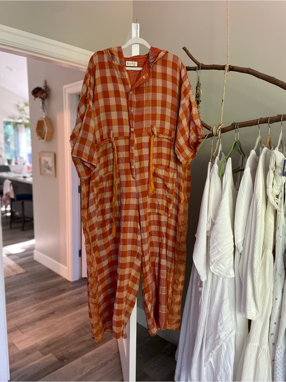 Kantha Bae cotton orange plaid jumpsuit FREE SIZE